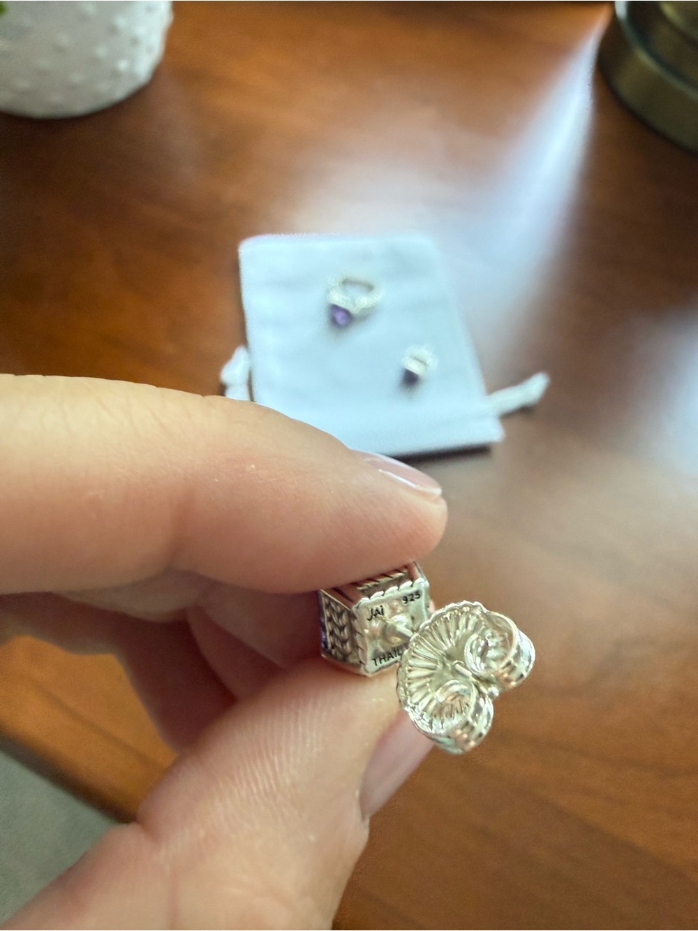 JAI Sterling Silver Asscher Cut Amethyst Gemstone Ring & Earring Set, size 5 - Picture 11 of 11
